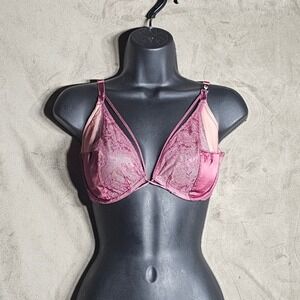 Victorias Secret Very Sexy Unlined Plunge Bra Lace Mesh Strappy Pink 32DDD F70‎